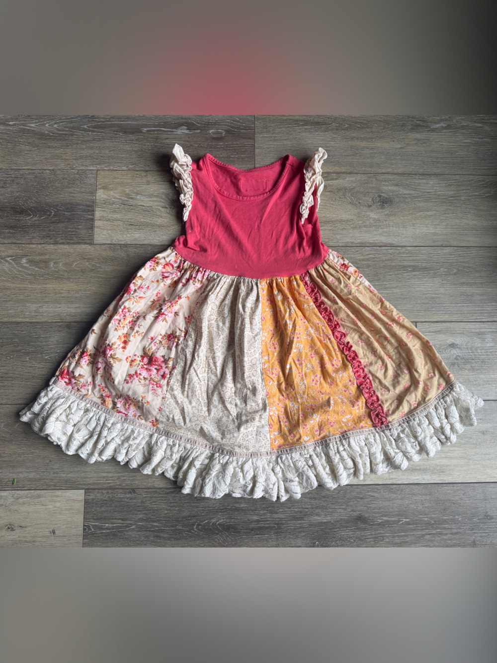 Persnickety Pink & Cream Patchwork Ruffle Dress
